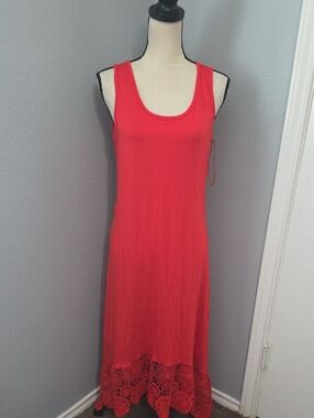 NQT Cupio Bright OrangeRed Crochet-Detail Midi Hi/Lo Dress Sz L